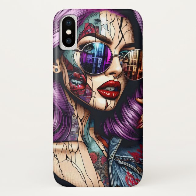Farbige Abstrakte Hübsche Dame mit Lila Haar Case-Mate iPhone Hülle (Rückseite)