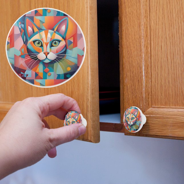 Farbige Abstrakte Katze Keramikknauf (Von Creator hochgeladen)