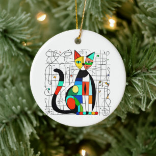 Farbige Abstrakte Katze Kunst Kubist Kubismus Keramik Ornament