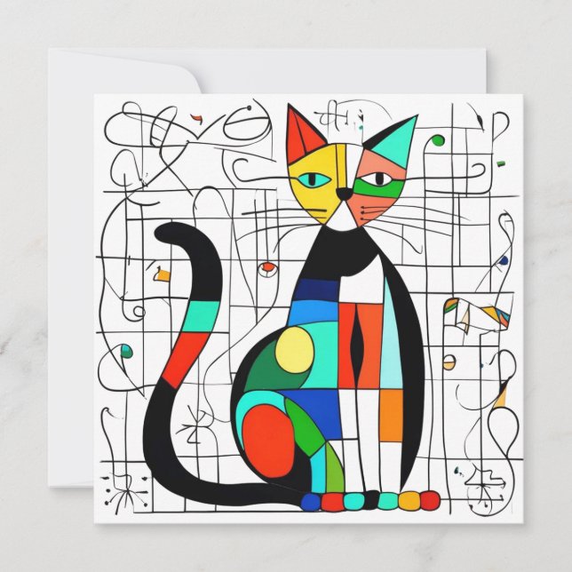 Farbige Abstrakte Katze Kunst Kubist Kubismus Save The Date (Vorderseite)
