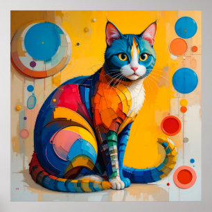 Farbige abstrakte Katzenkunst Poster
