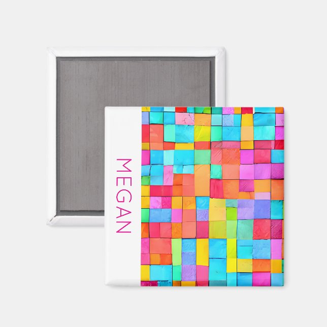 Farbige Abstrakte Kunstform Name Pink Moderne Magnet (Vorderseite/Rückseite)