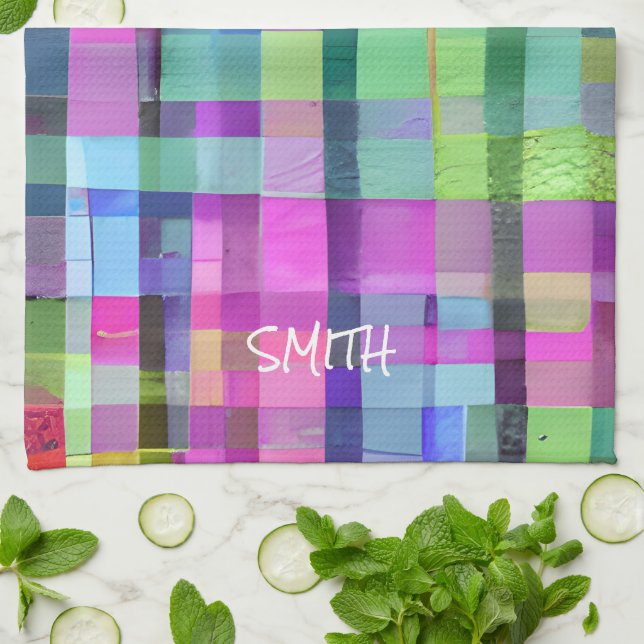 Farbige Abstrakte Kunstform Pink Green Blue Modern Geschirrtuch (Gefaltet)