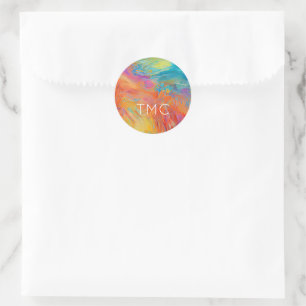 Farbige Abstrakte Künstlermalerinitialen Chic Runder Aufkleber