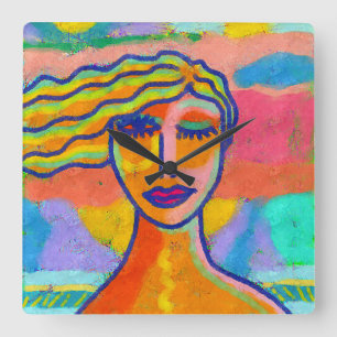 Farbige Abstrakte Kunstmauer Quadratische Wanduhr