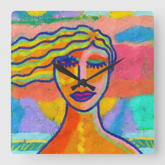 Farbige Abstrakte Kunstmauer Quadratische Wanduhr (Vorderseite)