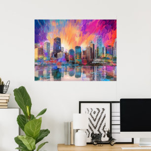 Farbige abstrakte Kunstposter der Chicago-Skyline Poster
