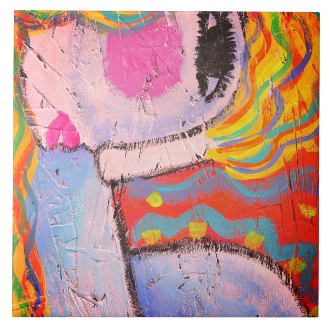 Farbige Abstrakte Malerei einer Frau auf OSB-Plati Fliese (Vorderseite)