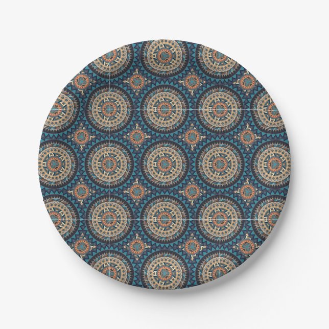 Farbige abstrakte Mandala-Muster Pappteller (Vorderseite)