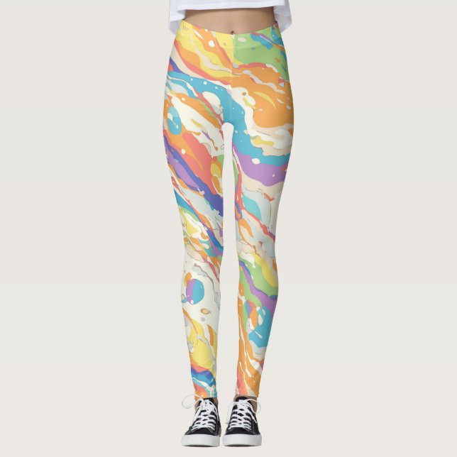 Farbige Abstrakte Marmordrucke Leggings (Vorderseite)