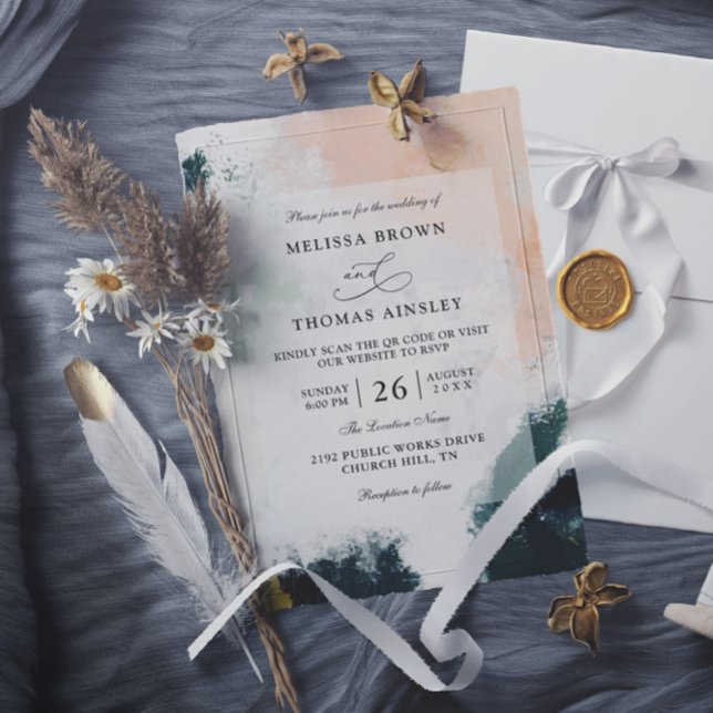 Farbige abstrakte moderne Budget-QR-Code-Hochzeit Einladung (Von Creator hochgeladen)