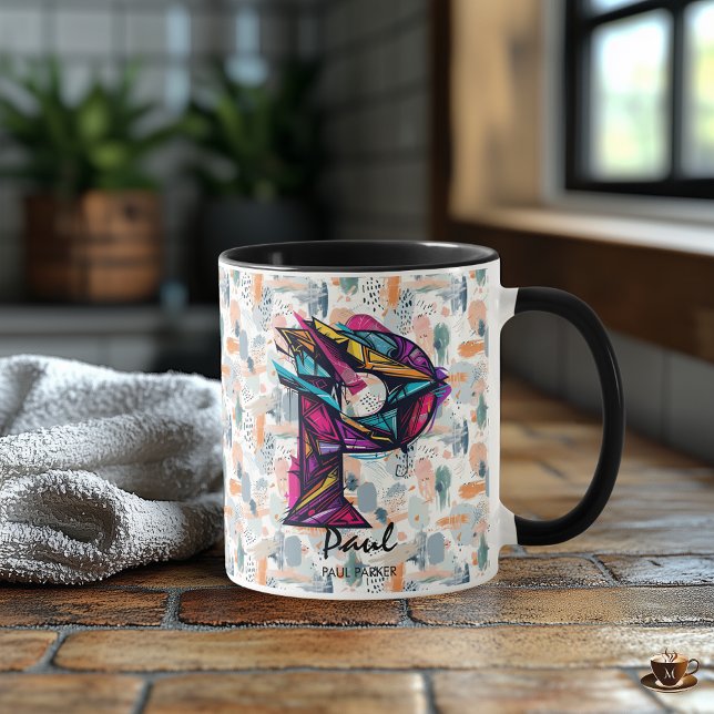Farbige Abstrakte Monogramm-Tasse - P für Paul Tasse (Von Creator hochgeladen)