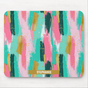 Farbige abstrakte Pinselstriche - Mint & Pink Mousepad
