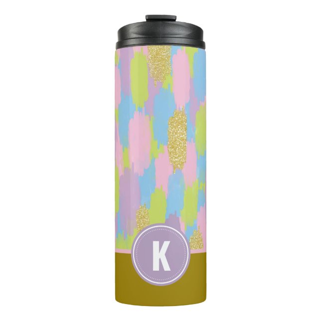 Farbige Abstrakte Pinselstriche Muster Monogramm Thermosbecher (Vorderseite)