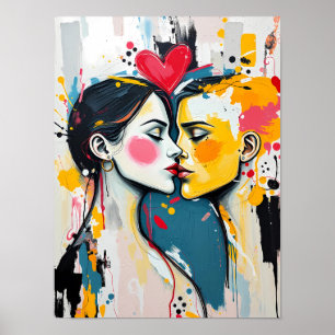 Farbige abstrakte Pop-Art-Küssende-Liebhaber-Poste Poster
