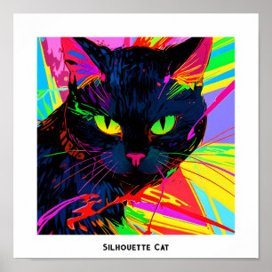 Farbige abstrakte Pop-Art-Silhouette schwarze Katz Poster
