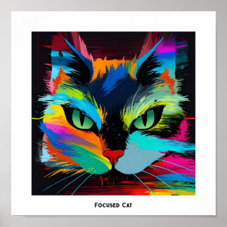 Farbige abstrakte Pop Kunstkatze mit Augenfokus Poster