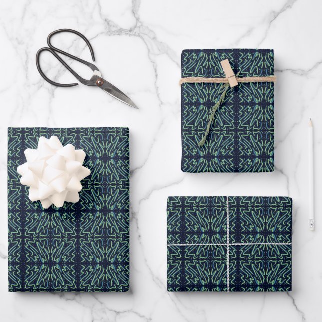 Farbige abstrakte psychedelische strähnige spitze  geschenkpapier set (Vorderseite)