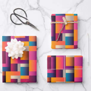 Farbige Abstrakte Quadrate und Formen Geschenkpapier Set