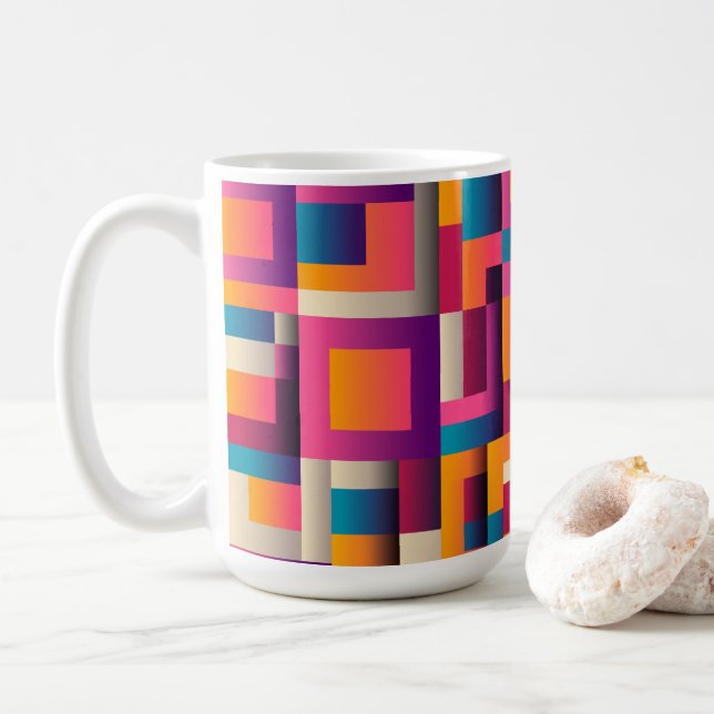 Farbige Abstrakte Quadrate und Formen Kaffeetasse (Mit Donut)