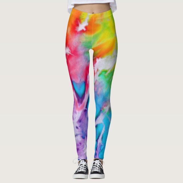 Farbige Abstrakte Regenbogenfarben Gefärbte Krawat Leggings (Vorderseite)