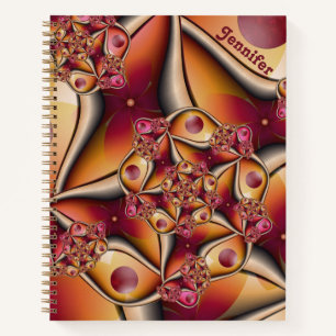 Farbige abstrakte rote orange Fantasy-Fraktal-Name Notizbuch