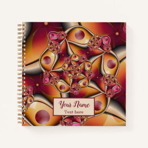 Farbige abstrakte rote orange Fantasy-Fraktal-Name Notizbuch