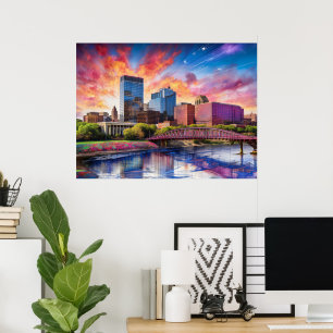 Farbige abstrakte Skyline von Dayton, Ohio Poster