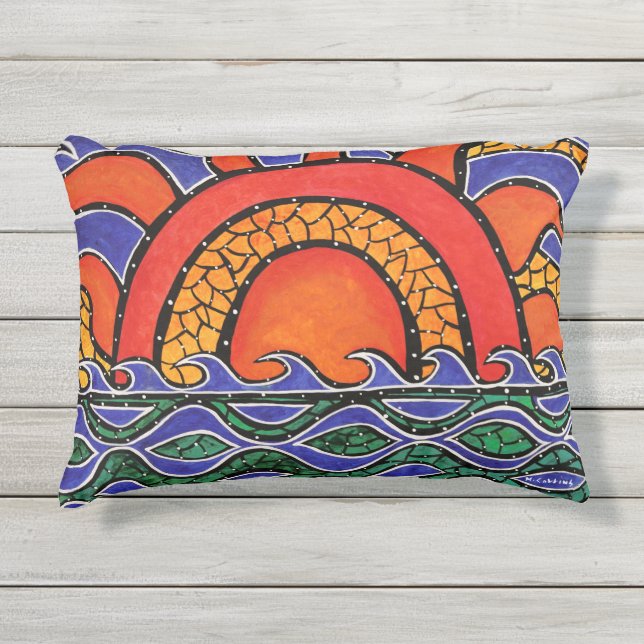 Farbige Abstrakte Sonnenuntergang Kissen Für Draußen (Vorderseite)