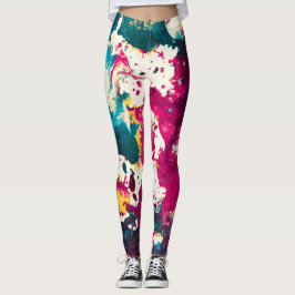 Farbige Abstrakte Spritzer Paint Aquamarin und Mag Leggings