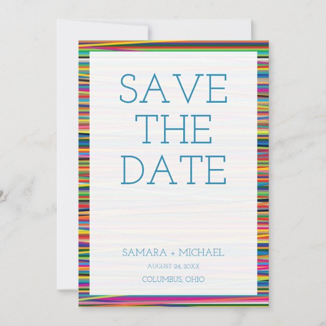 Farbige abstrakte Streifen Save the Date (Vorderseite)