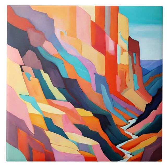 Farbige abstrakte südwestliche Canyonlandschaft Fliese (Vorderseite)