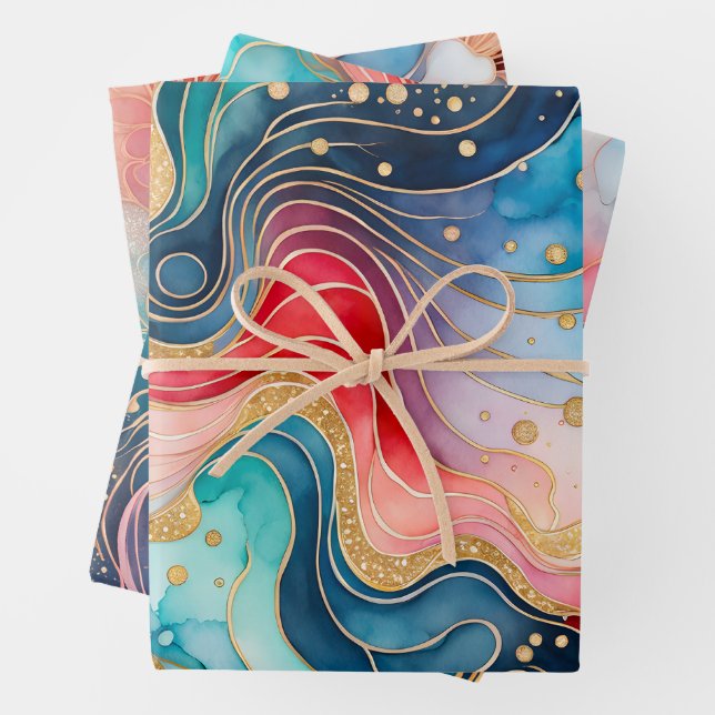 Farbige Abstrakte Tinte Art Wrapping Paper Sheets Geschenkpapier Set (Beispiel)