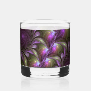 Farbige abstrakte violette khakifarbenen Fraktalku Whiskyglas