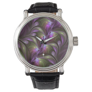Farbige abstrakte violette lila Khaki-Fraktalkunst Armbanduhr