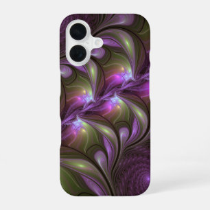 Farbige abstrakte violette lila Khaki-Fraktalkunst iPhone 16 Hülle