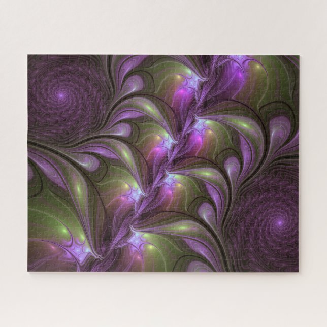 Farbige abstrakte violette lila Khaki-Fraktalkunst Puzzle (Horizontal)