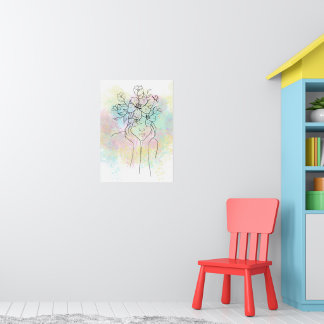 Farbige abstrakte Wasserfarbe mit Frau und Blume Poster