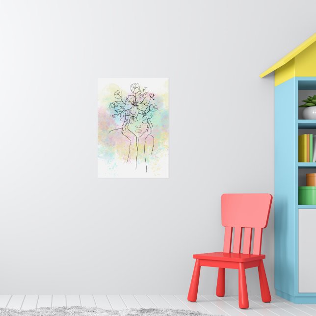 Farbige abstrakte Wasserfarbe mit Frau und Blume Poster (Kinderzimmer 1)