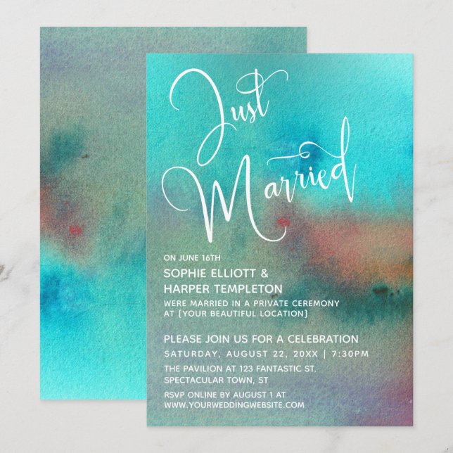 Farbige Abstrakte Wasserfarbe Nur heiraten Einladung (Vorne/Hinten)