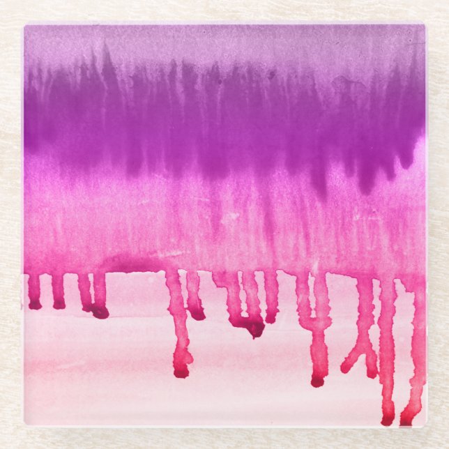 Farbige Abstrakte Wasserfarbe Rosa Magenta Design Glasuntersetzer (Vorderseite)