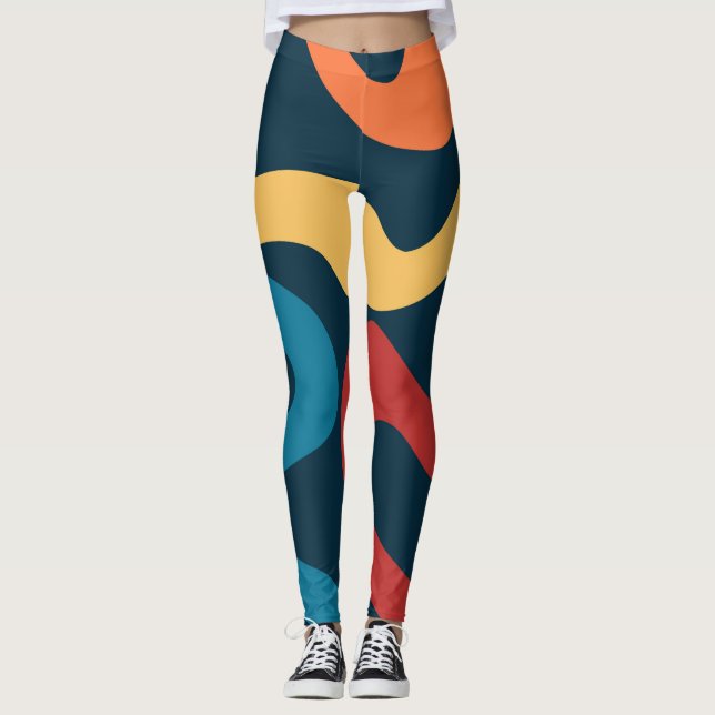 Farbige abstrakte Wellen Leggings (Vorderseite)
