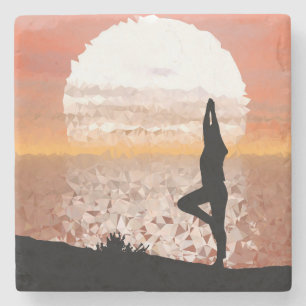 Farbige Abstrakte Yoga-Pose mit heller Sonne Steinuntersetzer