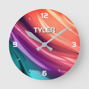 Farbige Abstraktion, DIY-Name in Weiß Runde Wanduhr