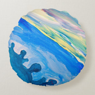 Farbige Acrylmalerei, texturierter Hintergrund. Rundes Kissen