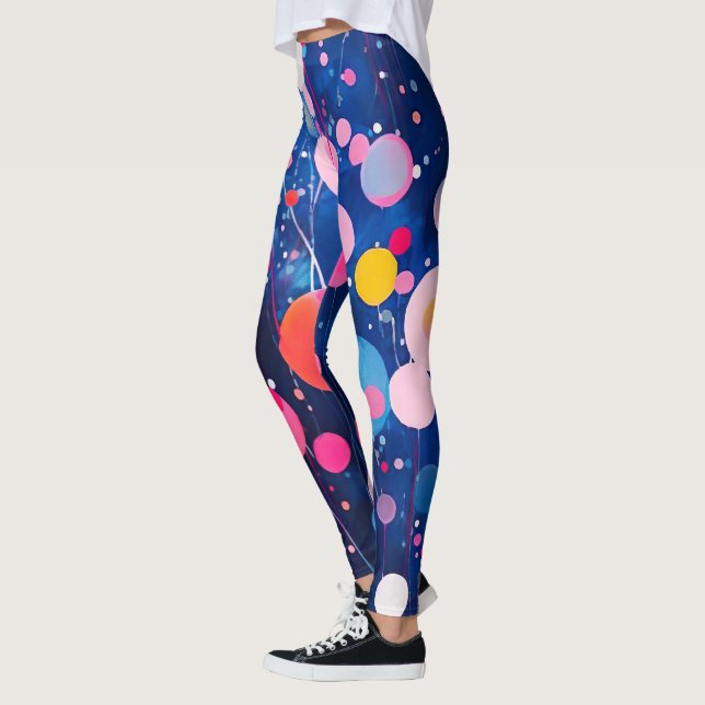 farbige Acrylmalerpunkte auf blauem Boden Leggings (Links)