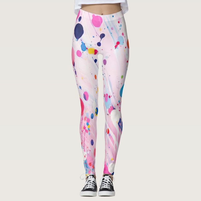 farbige Acrylmalerpunkte auf hellrosa Untergrund Leggings (Vorderseite)
