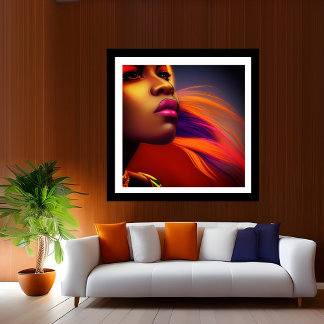 Farbige afrikanische Frauen lila-orangefarbene Fan Poster