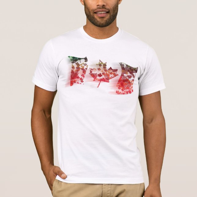 Farbige Ahornleaf-Mosaik Waving Canada Flag T-Shirt (Vorderseite)