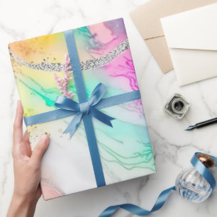 Farbige Alkohol Tinte Regenbogen Glitzer Weihnacht Geschenkpapier